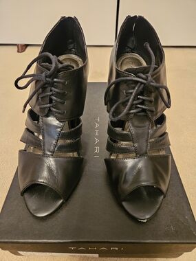 Tahari Black Strappy Lace-Up Women's Heels